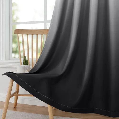 Miniatura 3 de HOMEIDEAS Cortinas Blackout Negras Ombré de 52 x 63 Pulgadas de Largo Degradado Oscurecimiento de Habitación Aislamiento Térmico Ahorro de Energía