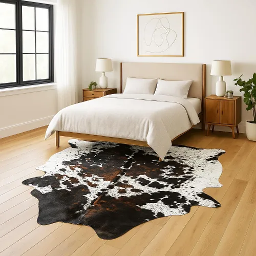 Miniatura 4 de bonanza leathers Alfombra de piel de vaca tricolor genuina de 6 x 7 pies, piel de vaca natural, apta para niños y mascotas, decoración de lujo