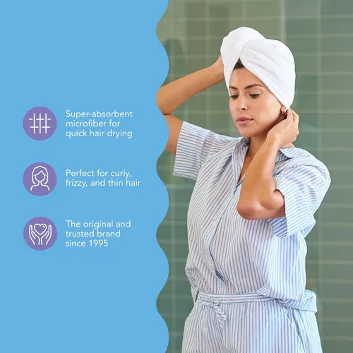 Miniatura 6 de Turbie Twist Paquete de 2 toallas de microfibra para el cabello para belleza, viajes, regalos, turbante envolvente para cabello liso, ondulado