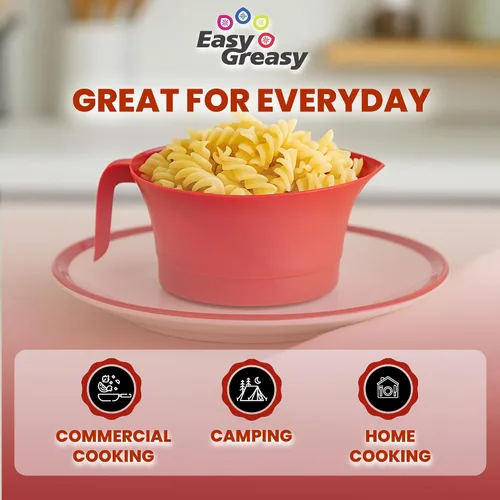 Miniatura 7 de Colador de grasa con asa y recipiente, cuenco con tapa, juego de 3 cepas Cepas de carne molida, tocino y pasta Gadget de cocina seguro sin BPA