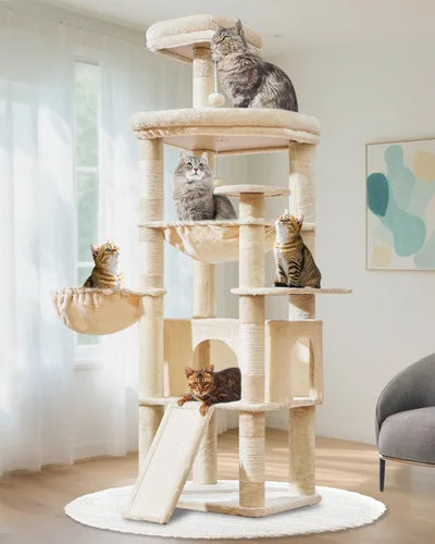 Taoqimiao Árbol para gatos de 72 pulgadas para gatos grandes, torre alta de varios niveles, condominio ampliado para gatos con tabla de rascar