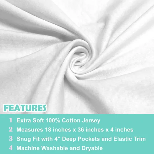 Miniatura 2 de TL Care Sábana bajera ajustable de punto de jersey de 18 x 36 pulgadas de algodón 100 % natural, suave, transpirable, para niños y niñas