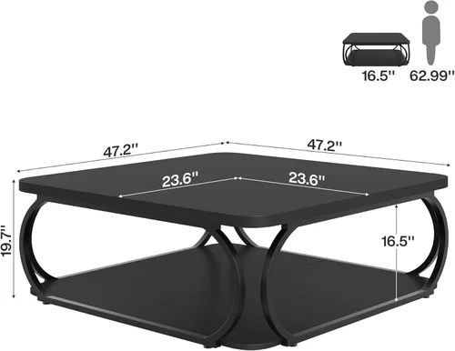 Miniatura 2 de Tribesigns Square Coffee Table with Open Storage Shelf for Living Room, 39 Inch Large Wood Center Table 2 Tier Low Coffee Tables Farmhouse Tea Table