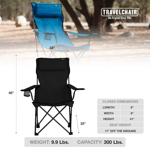Miniatura 3 de TravelChair - Silla clásica Bubba con almohada ajustable, silla plegable grande para exteriores, capacidad de 300 libras, color negro, talla única