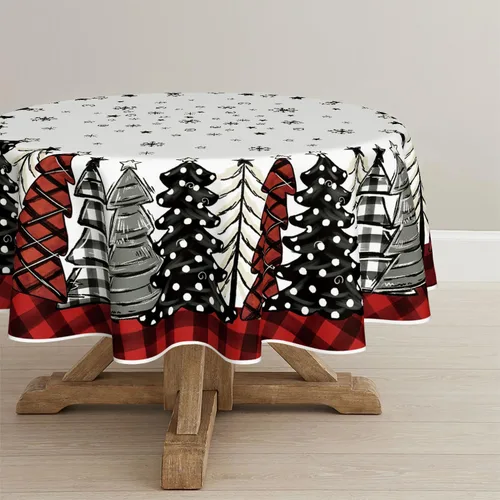 Miniatura 12 de Horaldaily Mantel de Navidad 52×70 Pulgadas, Mantel de Árboles de Navidad a Cuadros de Búfalo Rojo Lavable para Decoración de Fiesta, Picnic, Cena