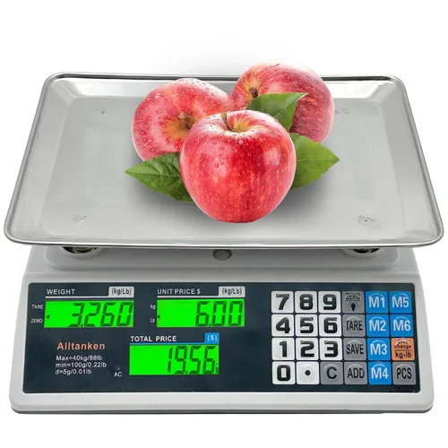 Miniatura 13 de Báscula comercial de alimentos de 88 libras / kilogramos/oz, escala de cálculo de precios con pantalla doble, recargable, placa reversible 88lb