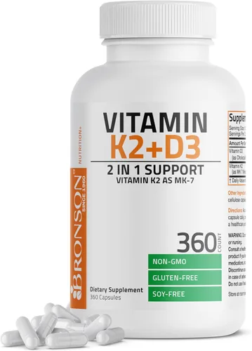 Miniatura 9 de Bronson Vitamina K2 (MK7) con suplemento D3 Fórmula no OGM 5000 UI de vitamina D3 y 90 mcg de K2 MK-7 Fácil de tragar Complejo de vitamina D y K