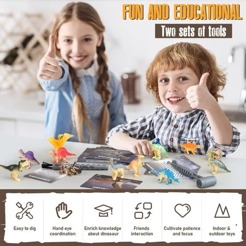 Miniatura 6 de Kit de excavación de huevos de dinosaurio jumbo, juguetes de dinosaurio para niños de 5 a 7 años, huevos de dinosaurio con 12 dinosaurios