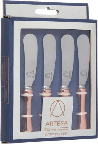 Miniatura 6 de Artesà - Juego de cuchillos de mantequilla con asas de efecto oro rosa, 4 unidades, cuchillos para untar queso, galletas, mantequilla, regalo ideal