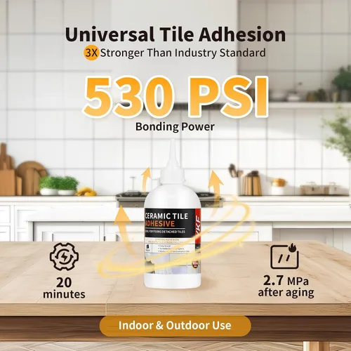 Miniatura 6 de Adhesivo de azulejos y pegamento de reparación resistente (10.5 onzas), kit de unión fuerte para cerámica, porcelana y piedra sueltos, fijación