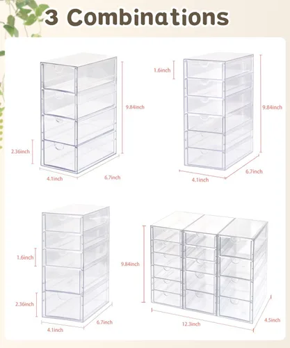 Miniatura 2 de VZKAH Organizador de acrílico transparente con cajones Unidad de escritorio de 15 cajones Organizador de maquillaje y escritorio y caja