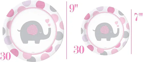 Miniatura 8 de Kit de suministros de fiesta de baby shower de elefante para 30 invitados: platos, vasos, servilletas, mantel de mesa, globos, linternas, remolinos