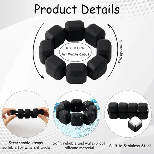 Miniatura 2 de Pesas de muñeca y tobillo para mujer, juego de 2 pulseras ponibles de silicona con peso (0.33 libras cada una), pulseras de entrenamiento de fuerza