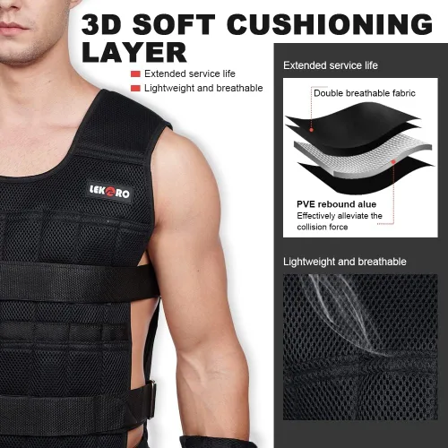 Miniatura 4 de Juego de chaleco con peso de 44 libras para hombres y mujeres, chaleco de peso ajustable para entrenamiento con placas de acero, chaleco