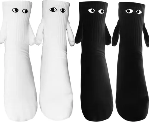 Calcetines para parejas tomados de la mano, divertidos calcetines magnéticos de tubo medio para parejas, amigos, hermanas y amantes