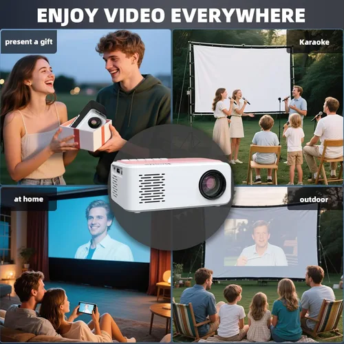 Miniatura 5 de Mini proyector, proyector de video WiFi HD 1080P, proyector portátil para exteriores con trípode, regalo para niños, cine en casa, proyector de Rosa