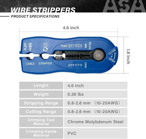 Miniatura 2 de ASA TOOLS CSB - Pelacables y cortador, herramienta de pelado de cables de alta resistencia múltiple para pelar cables, corte (cuchillas dobles)