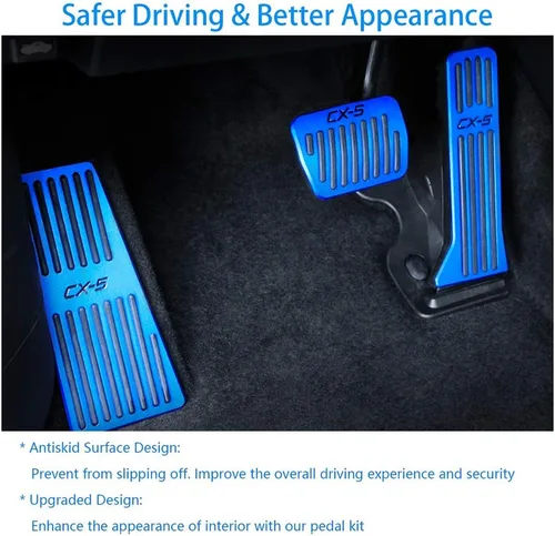 Miniatura 2 de BOYUER Juego de 3 almohadillas antideslizantes para pedal de acelerador de gas de freno de aluminio sin taladrar para Mazda CX-5 2013-2025 (azul)