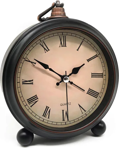 Miniatura 7 de TooTa Reloj despertador analógico retro vintage, reloj pequeño súper silencioso de 4 pulgadas sin tictac con luz nocturna, funciona