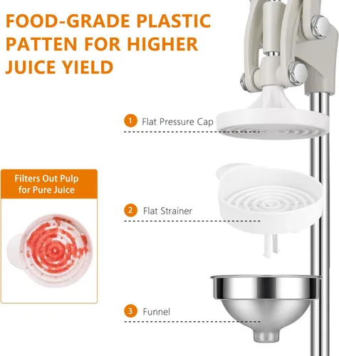 Miniatura 4 de TONGCHANT Exprimidor de hierro fundido, prensa de cítricos resistente de 19 pulgadas de alto con doble patrón Exprimidor manual para naranja limón