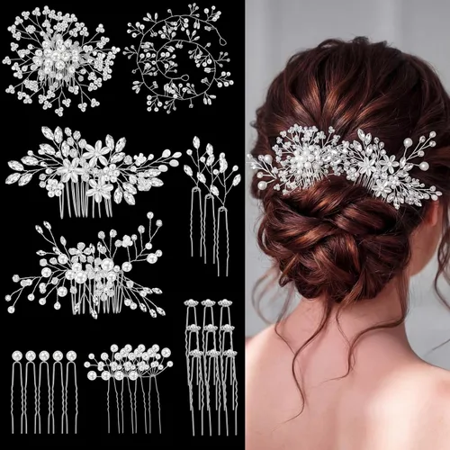 Miniatura 6 de Maitys 44 piezas de accesorios para el cabello de boda, clips de peine de cristal de perlas sintéticas, diamantes de imitación de flores