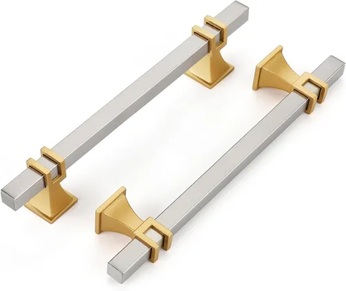 Miniatura 24 de Haliwu Paquete de 5 tiradores de gabinete con barra en T negra y dorada de 3 pulgadas, tiradores de puerta para armarios de cocina, manijas de zinc