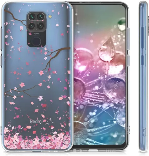 Miniatura 5 de kwmobile Funda transparente compatible con Xiaomi Redmi Note 9 - Funda para teléfono Funda de TPU suave - Flores de cerezo rosa/marrón