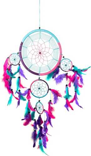 Miniatura 4 de OMA Dream Catcher - Colores tradicionales de teñido anudado - 8.5 pulgadas de diámetro y 30 pulgadas de largo