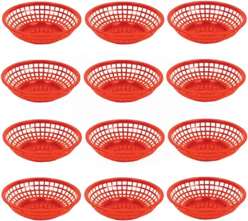 Miniatura 6 de TrueCraftware - Cestas redondas de comida rápida de 8 x 2 pulgadas, juego de 12 bandejas para servir alimentos, cestas clásicas para sándwiches