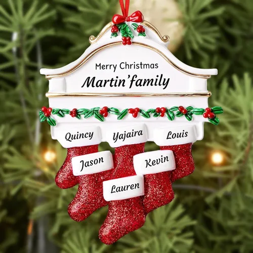 Miniatura 20 de DPDP Adornos de Navidad familiares personalizados 2025 – Calcetines personalizados para árbol de Navidad con nombres, adornos familiares