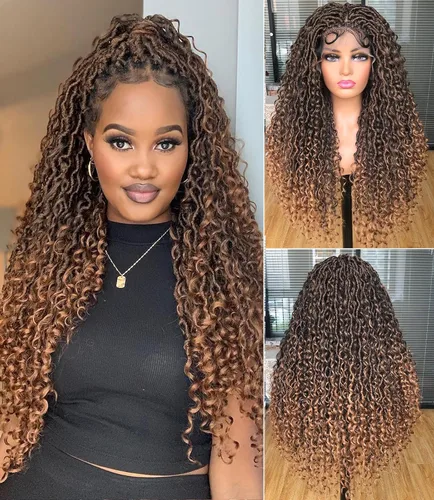 Miniatura 2 de Goddess - Pelucas sintéticas para mujeres negras, 30 pulgadas, encaje completo, diosa, bohemia, locs, trenzadas, con cabello de bebé, rastas hippie