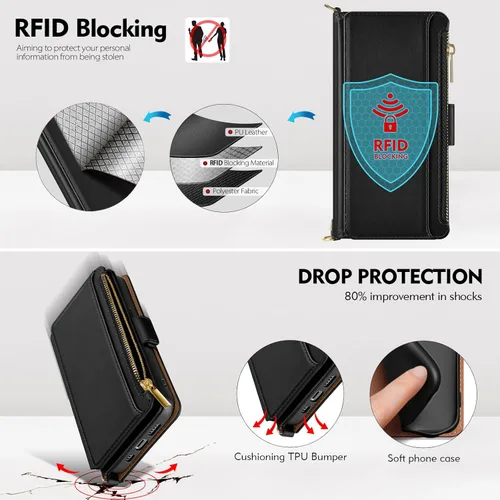 Miniatura 7 de Antsturdy Compatible con iPhone 15 Pro Max Funda Cartera para Mujeres【Bloqueo RFID】Funda de Teléfono Cruzada de Cuero PU con Cremallera y Correa