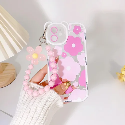 Miniatura 6 de NITITOP Funda compatible con iPhone 11, lente de cámara transparente con diseño de oso floral y cadena de pulsera de flores para mujeres y niñas