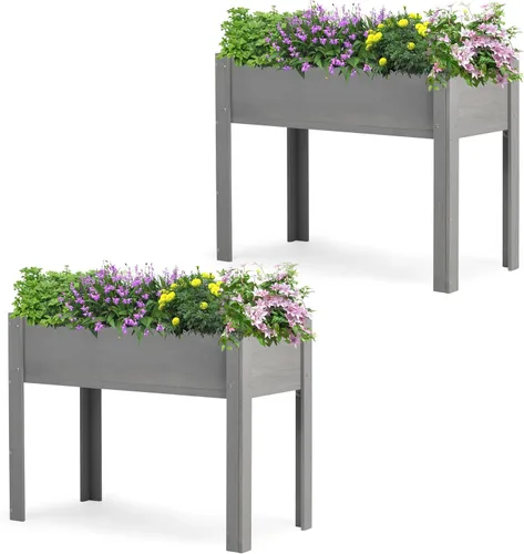 Miniatura 18 de Cama de jardín elevada con patas (31 x 16 x 31 pulgadas), maceta elevada de madera maciza para exteriores Gris