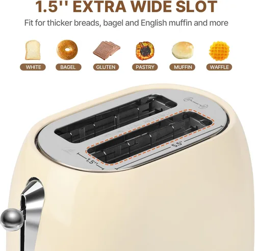 Miniatura 4 de Tostadora de 2 Rebanadas con Pantalla Táctil Inteligente, Tostadora Digital Retro de Acero Inoxidable con Ranura Extra Ancha de 1.5'', Función