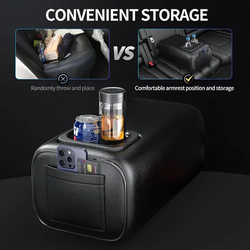 Miniatura 7 de Reposabrazos universal para automóvil de dos filas con caja de consola y portavasos para asiento trasero, reposabrazos de segunda fila