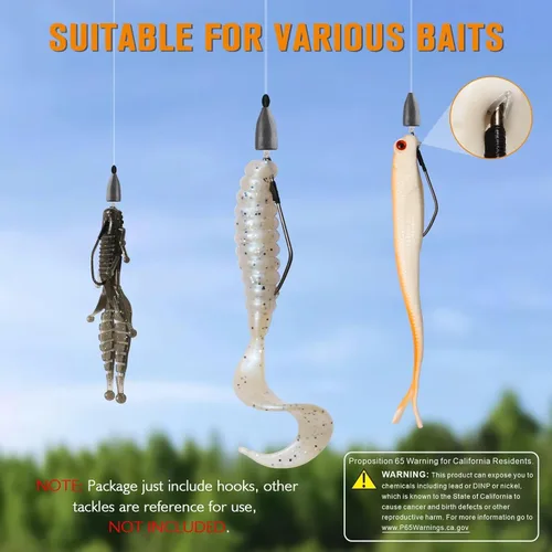 Miniatura 6 de Dovesun Weedless Worm Hooks Wacky Rig Hooks Texas Rig Hooks 30PCS Professional V Bass Fishing Hooks for Freshwater Saltwater 1/0 2/0 3/0
