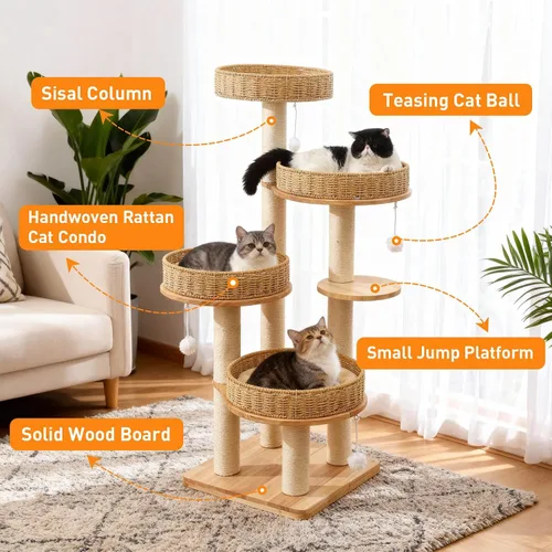 Miniatura 3 de Árbol moderno para gatos de interior para adultos, torre grande para gatos de 54 pulgadas de alto con poste rascador, árbol de madera para gatos