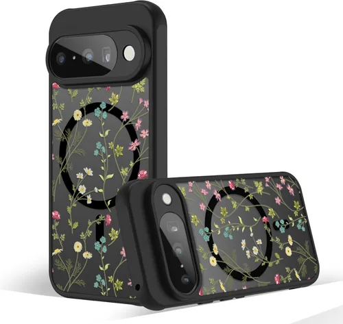 Miniatura 54 de Funda magnética para Google Pixel 10A [Compatible con MagSafe] Funda con patrón floral de flores negras para mujeres y niñas, con borde de TPU Rama