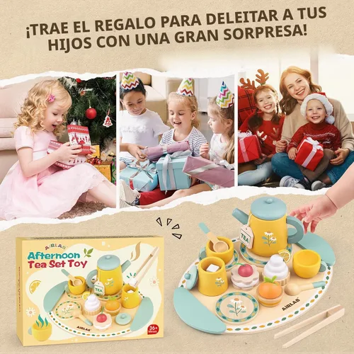 Miniatura 8 de Juegos de té para niños pequeños de 3 a 5 años, regalo de cumpleaños para niñas, princesa de 3 años, fiesta de madera, juguetes de alimentos