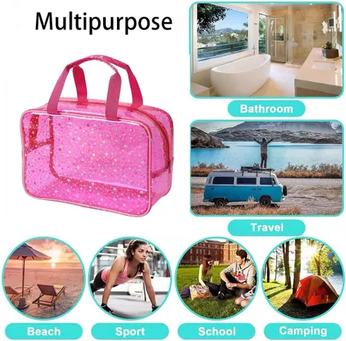 Miniatura 9 de SxoSyo Bolsas de maquillaje transparentes grandes para mujer, bolsa transparente para cosméticos, con asa, organizador de baño, Verde (Green Star)