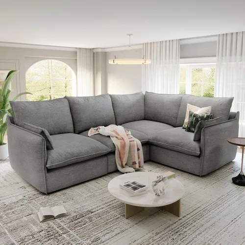 Miniatura 36 de Cloud - Sofá modular modular con relleno de plumón, sofá biplaza con respaldo alto y otomana, moderno sofá modular con funda extraíble, gris oscuro