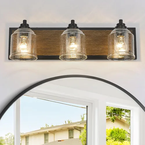 Miniatura 21 de Luces de tocador para baño grandes de 15.8 pulgadas, lámpara de tocador rústica de granja con pantallas de vidrio burbuja, accesorios de iluminación