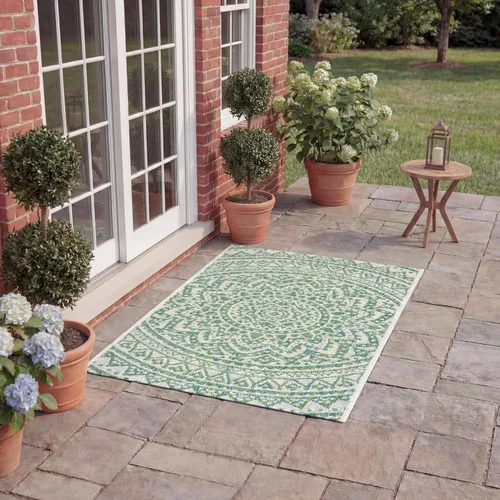 Miniatura 100 de SAFAVIEH Alfombra lavable para exteriores, colección Courtyard - Pasillo de 2.3 x 8 pies, color beige claro y marrón claro, no desprende pelusa