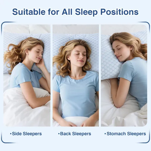 Miniatura 5 de Favocama Almohada Refrescante para Dormir, Almohadas de Espuma Viscoelástica Triturada Tamaño Estándar Juego de 2, Almohadas de Cama Refrescantes