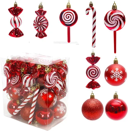 36 piezas de adornos de Navidad, adornos de Navidad de plástico irrompibles MOYEE para árbol - decoraciones de Navidad de bastón de caramelo, Rojo