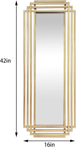 Miniatura 5 de Espejo de marco de metal geométrico, espejo de pared Art Deco moderno de 42 x 16 pulgadas, espejos decorativos rectangulares dorados para baño