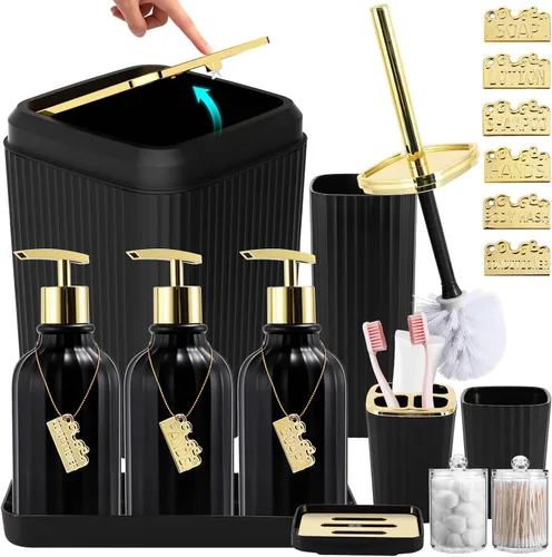 Miniatura 41 de 21PCS Bathroom Sets with Shower Curtain and Rugs Bathroom Accessories Set Beige Bathroom Set Complete with Trash Can, Toilet Brush, Qtip Holder &