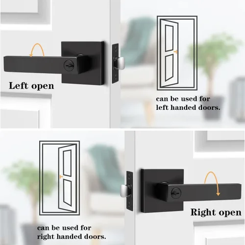 Miniatura 4 de Probrico - Paquete de 4 perillas/manijas para puerta de entrada negras con la misma llave, resistente, estilo contemporáneo, cerradura exterior