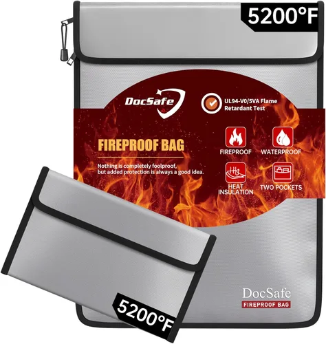 Miniatura 10 de DocSafe Bolsa de Documentos Resistente al Fuego (5200℉) con Estuche de Viaje Organizador Resistente al Fuego, Bolsa de Dinero Segura de 8 Capas